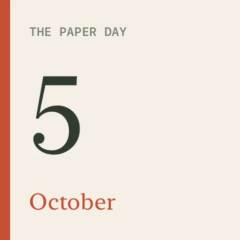 Paper Day widget showing 5 October in a bold date layout