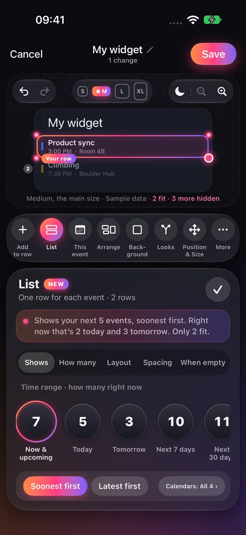 Your row selected in a sample events list, with another event shown underneath